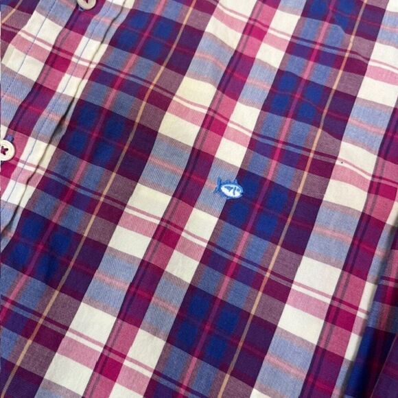 Southern Tide Men's Plaid Button Down Shirt Purple Magneta Blue White Medium - Picture 2 of 8
